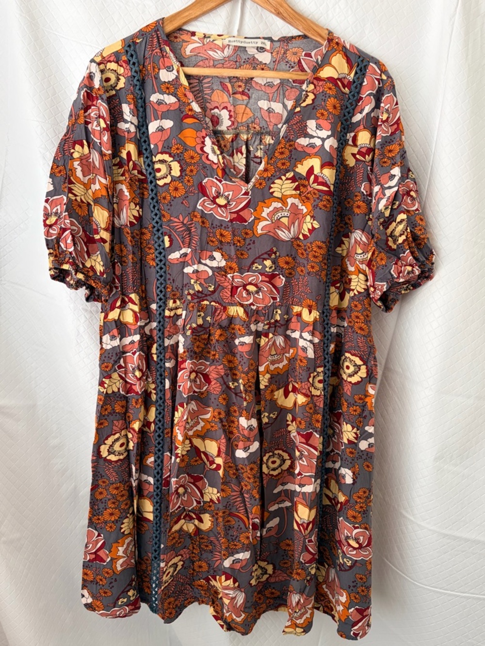 Boho Floral Tiered Midi Dress in Rust Multi - Unknown Brand